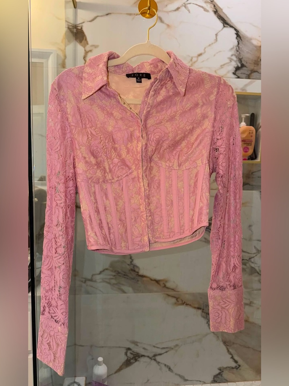 FORE Pink Lace Corset Crop Top